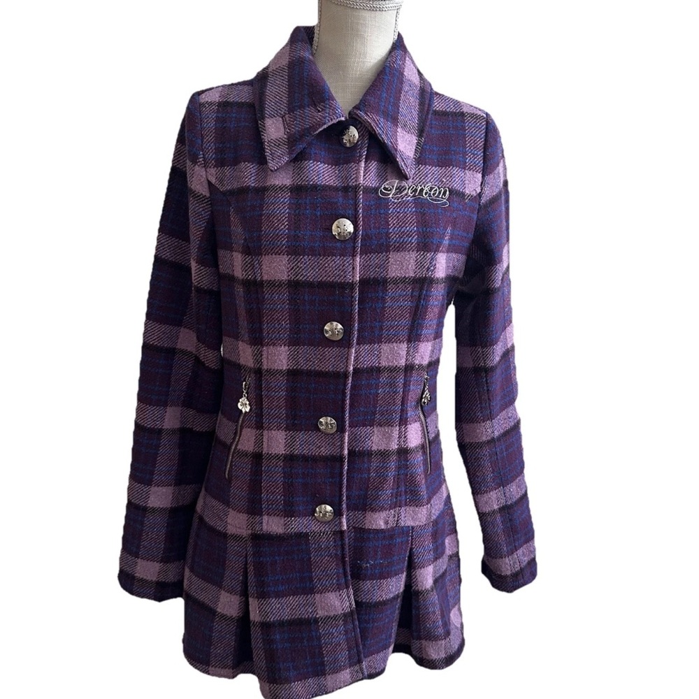 Vintage Y2K House of Dereon Royal Purple Plaid Jacket Coat Women’s Size Medium